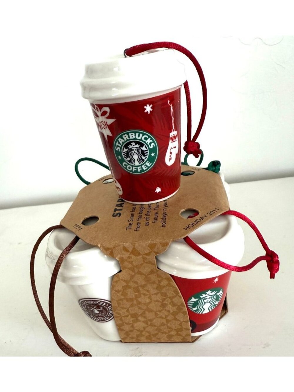 Starbucks Ornament Mini Coffee Mugs 4 Pack Christmas Set PLUS 2009 Peace Joy Hol